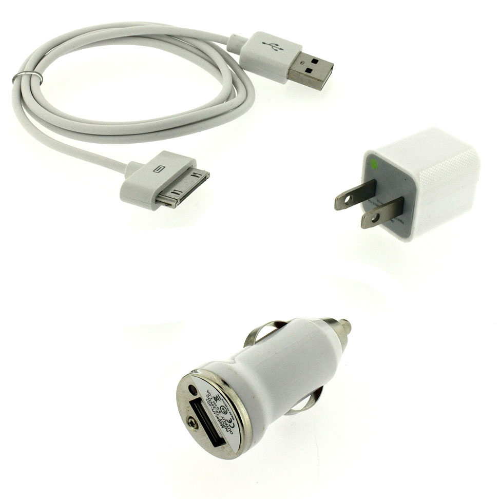 Usb Ac Home Wall Car Chargerdata Cable For Iphone 4s 4 4g 3gs 3g 2g